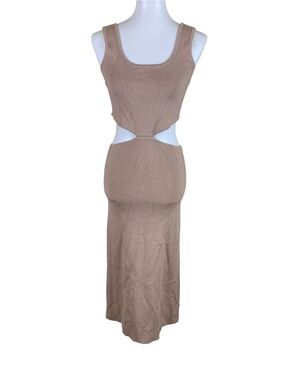 Mable Beige Rib Knit Cutout Midi Dress Sleeveless Womens Large‎